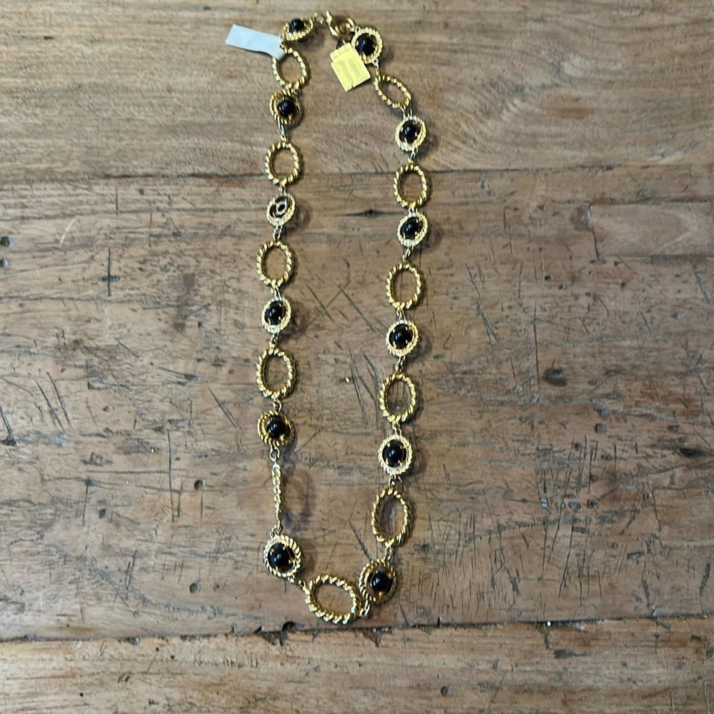 Vintage 80s Ginnie Johansen Statement Necklace | Signed | Gold & Black Beads